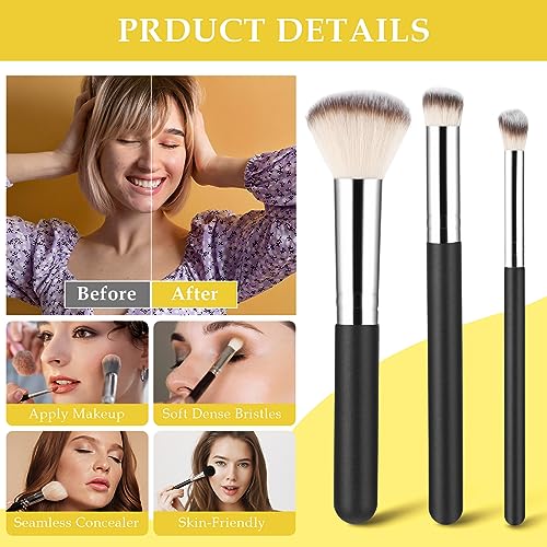 Amaxiu 3-Piece Foundation Contour Brush Set for Liquid Cream and Powder Makeup
