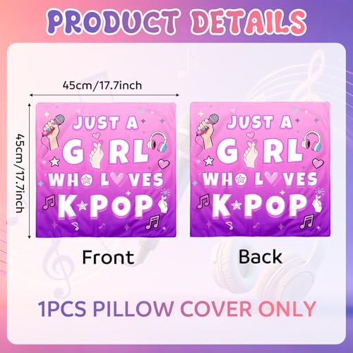Just A Girl Who Loves K-Pop Pillow Cover - Purple 18" x 18" Dorm Decor