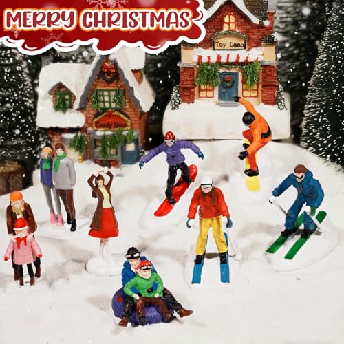 Miniature Christmas Village People Figurines Set - 8 pcs, Skating & Skiing, Variation B