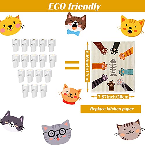 Geiserailie 6 Pack Cat Dishcloths - Reusable Kitchen Towels