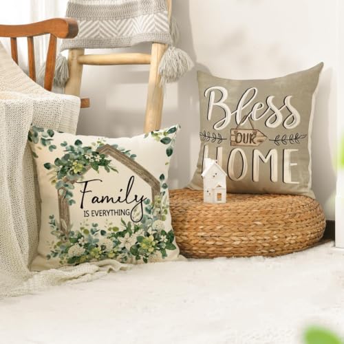 AVOIN colorlife 18x18 Inch Spring Floral Eucalyptus Pillow Covers Set of 4