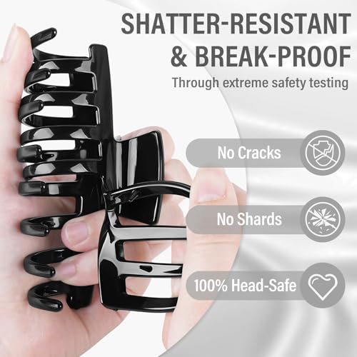 TOCESS Unbreakable Nylon Large Hair Claw Clips 4 Pack Black