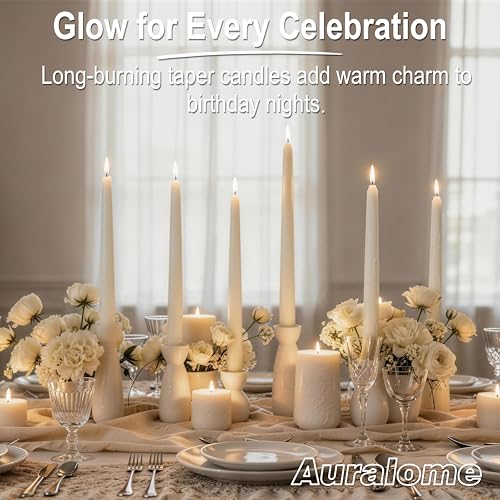Auralome 10-Inch Ivory Taper Candles - Dripless Unscented Paraffin Wax - 4 Pack