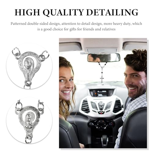 Black Car Rosary Mirror Decor Pendant 2PCS Religious Blessing Beads