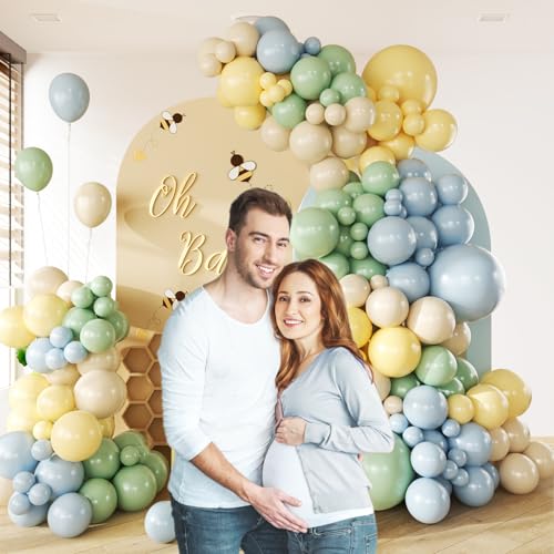 137pcs Dusty Blue and Yellow Balloon Garland Kit for Parties