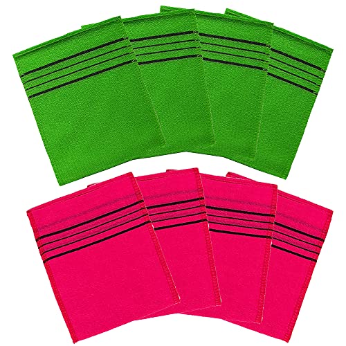 Asian Exfoliating Bath Washcloth Set - 8 Pcs in Red & Green