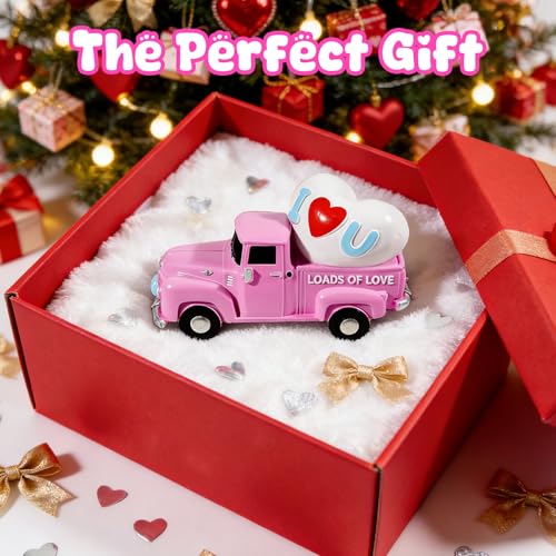 Valentine's Day Resin Mini Truck Light-Up Pink Heart Tabletop Decor