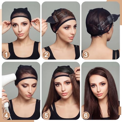 Hotop Stocking Wig Cap and Applicator Brush Set - Black Nylon Hair Nets