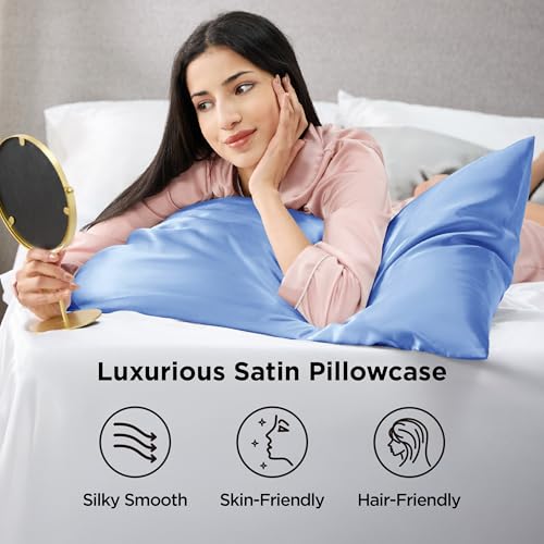 Bedsure Satin Pillowcases Set of 2 - Sky Blue, 20" x 26"