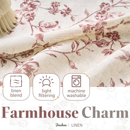 jinchan Floral Linen Kitchen Tier Curtains - 24 Inch, 2 Panels