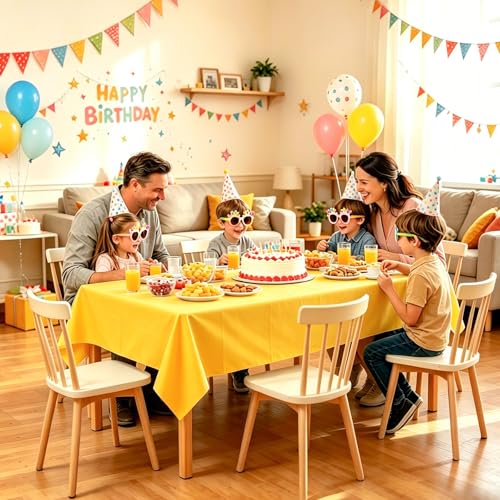 54x108 Inch Yellow Disposable Plastic Tablecloths - 2 Pack