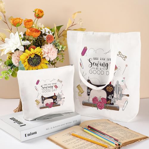 VeloKomo Mult Sewing Gifts Tote Bag Set - 2 Pcs Canvas Organizer for Quilting & Crafting