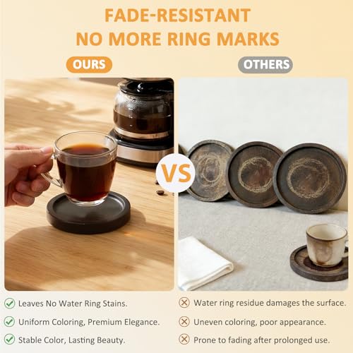 Rubberwood Coasters Set of 4 with Holder - Minimalist Table Decor