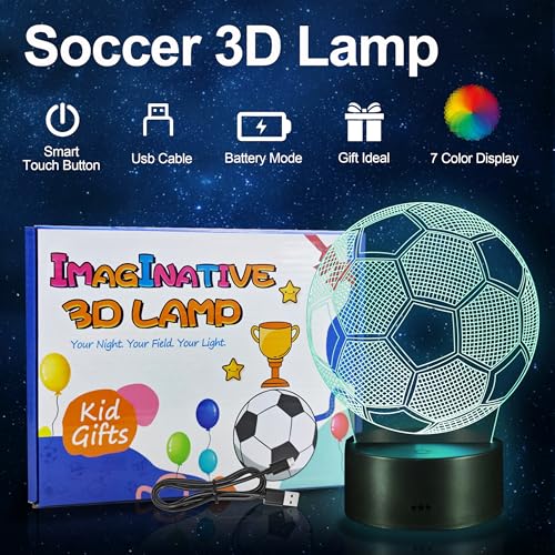 3D Soccer Night Light with Touch Control - 7 Color LED Lamp for Kids