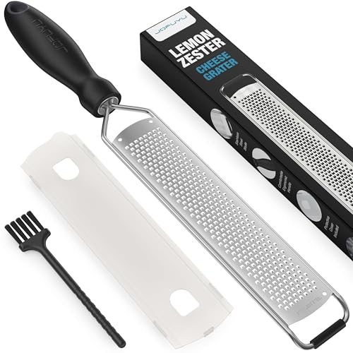 JOFUYU Stainless Steel Lemon Zester & Cheese Grater - Black, Non-Slip Handle