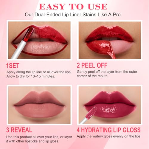 Aubelnmay Dual-Ended Peel-Off Lip Stain & Liner, Waterproof Long-Lasting Red Bean Paste