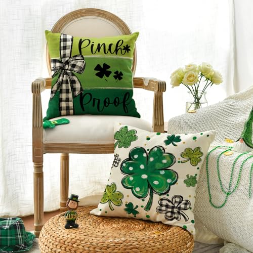 AVOIN colorlife St Patricks Day Clover Throw Pillow Covers - 18" x 18" (Set of 4)