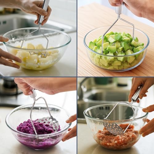 2PCS Stainless Steel Potato Masher Set - Zigzag & Flower Design