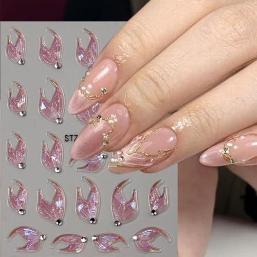 BYJKYEN 5D Embossed Mermaid Nail Stickers Self Adhesive Ocean Decals