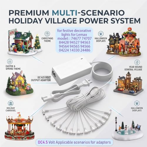 DC 4.5V 5A Power Adapter for Lemax Christmas Village & Spooky Town Accessories - 15 Outlets, 4.5V 5A, 15 Plug