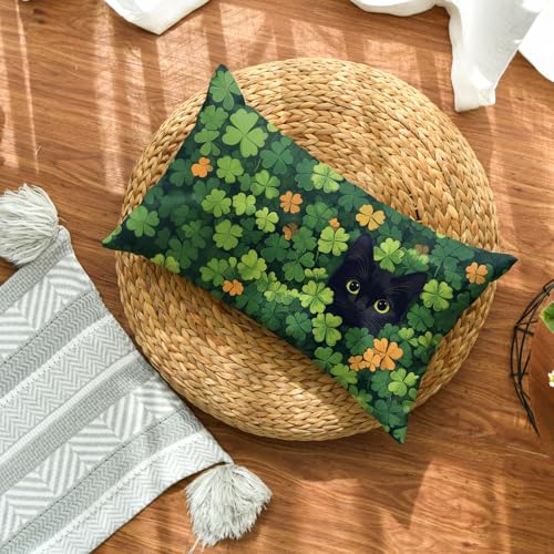St. Patrick's Day Black Cat Throw Pillow Cover - 12x20 Inch