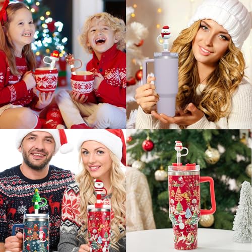 8-Pack Christmas Silicone Straw Toppers for Stanley Cups