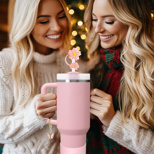 Pink Stanley Cup Accessories Set for 30/40 oz Tumblers - Straw Covers, Silicone Stopper, Handle Charm, Silicone Boot