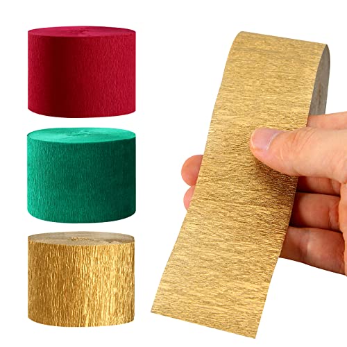 Red Green Gold Party Streamers Set - 9 Rolls for Christmas, Weddings, Birthdays