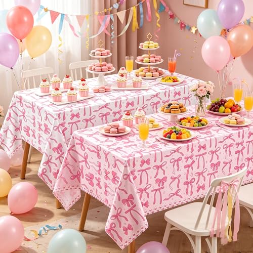 Coquette Party Tablecloths - 4 Pack Bow Design, 51x86 Inch