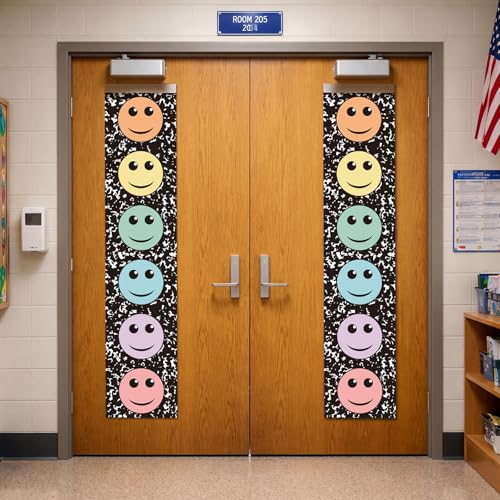 Composition Face Door Window Curtains - Pastel Smile Design, 2 Pcs 7.8 x 35 in Blackout Covers for Classroom & Nursery