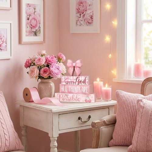 4-Piece Pink Bow Tiered Tray Decor for Home & Table