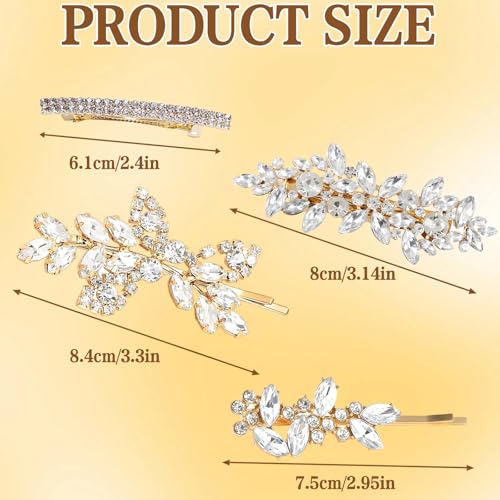 CYUXING 4Pcs Gold Rhinestone Hair Clips for Bride Wedding Hairpins