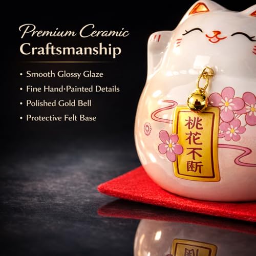 Pink Maneki Neko Lucky Cat Figurine – Japanese Ceramic Good Luck Charm