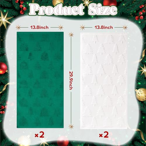 Remagr 4 Pack Christmas Hand Towels with 3D Jacquard Christmas Tree Design - White & Green