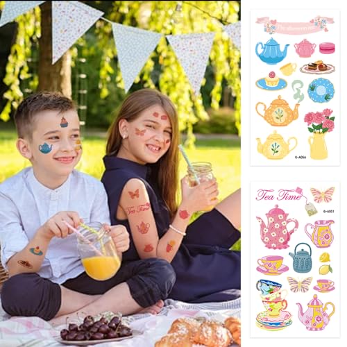 JoyfulGlam 114 PCS Tea Party Temporary Tattoos Cute Floral Favors