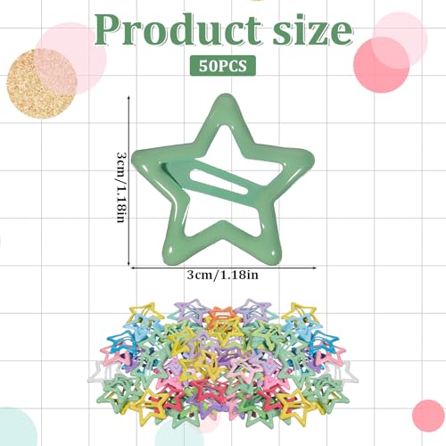 50 Pcs Star Hair Clips Metal Snap Barrettes Non-Slip Hair Accessories