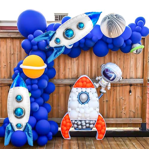 2-Pack Blue Rocket Ship Foil Balloons for Space Party Decor