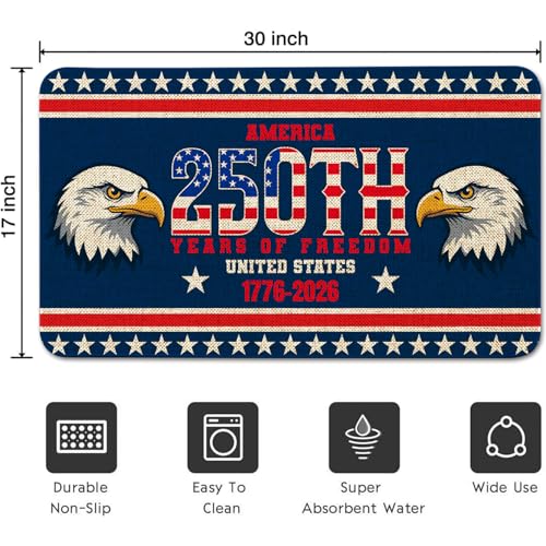 250th Anniversary Patriotic Doormat - Non-Slip 30x17 Inch