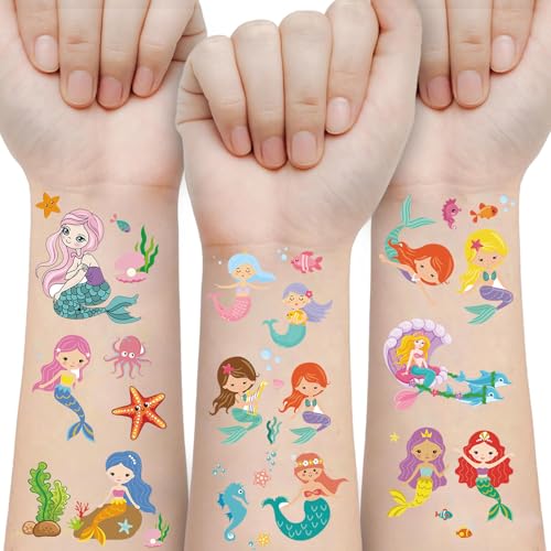 Felico 80pcs Mermaid Temporary Tattoos for Kids Party Favors and Decor