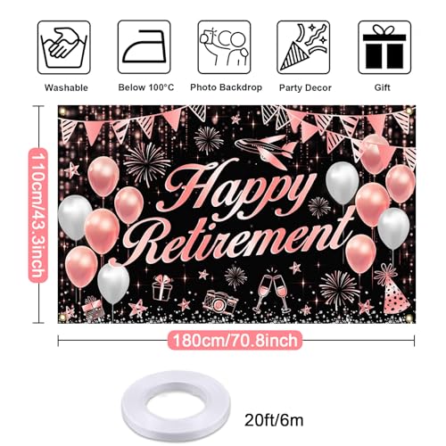 Rose Gold Happy Retirement Banner Backdrop - 70.8x43.3 Inch