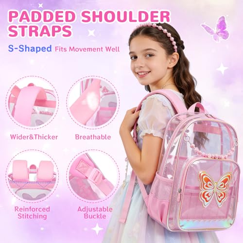 MUSEVOS Heavy Duty Clear Backpack for School Girls