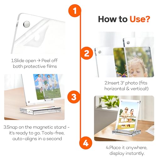 2 Pack Magnetic Acrylic Picture Frames 2.4x3.5 for Desk & Fridge