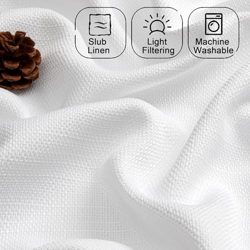 LIVEKID White Faux Linen Short Kitchen Curtains 30"W x 24"L - 2 Panels