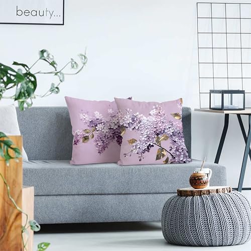 Purple Floral Velvet Throw Pillow Covers 18x18 - Set of 2