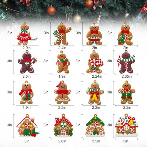 16 PCS Gingerbread Ornaments Set for Christmas Tree & Holiday Home Decor