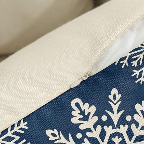 Blue Christmas Pillow Covers 18x18, Set of 4 Snowflake Holiday Decor
