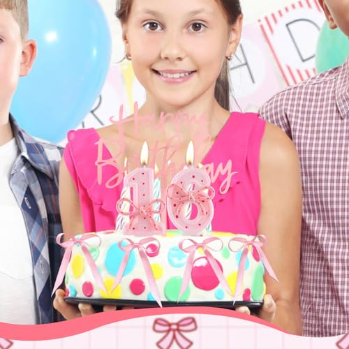 16th Birthday Candle Set with Pink Bowknots & Cake Topper