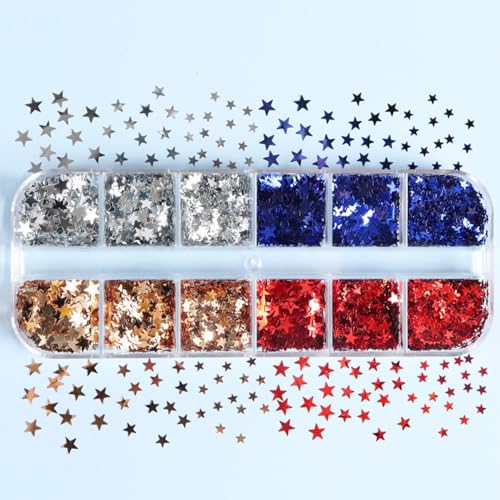 4th of July Nail Art Glitter Sequins 12-Grid Star Decals