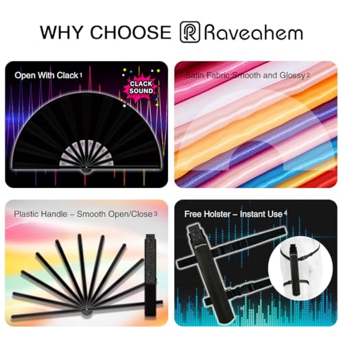 13" Folding Rave Fan with Holster - Durable Clack Sound for Festivals