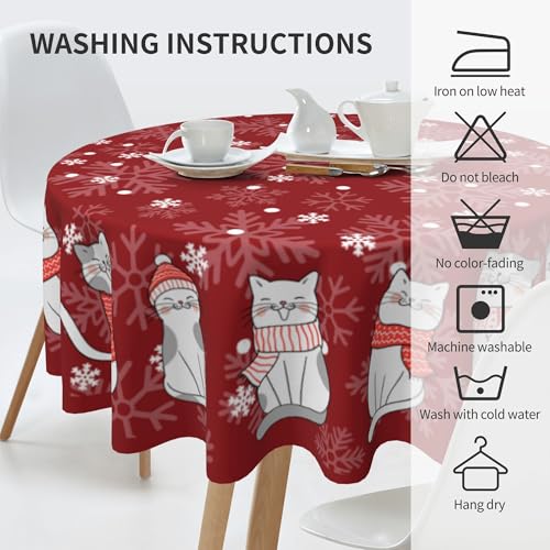 Christmas Cat Round Tablecloth 60 Inch Washable Holiday Kitchen Decor - Variation of THIS listing